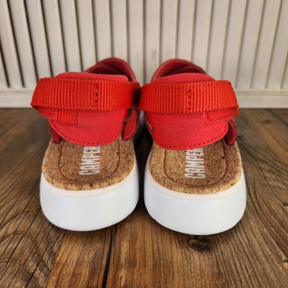 Camper Oruga Womens Size 9 Red Leather Cross Strap Designer Cork Sandals EU 40 - Picture 4 of 9